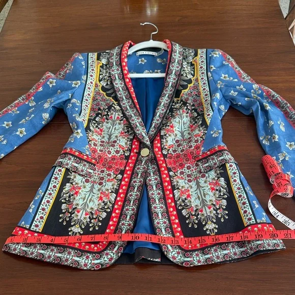 ALICE AND OLIVIA Macey Daffodil Palace Floral Scarf Print Linen Blazer Size 2 - Picture 13 of 16